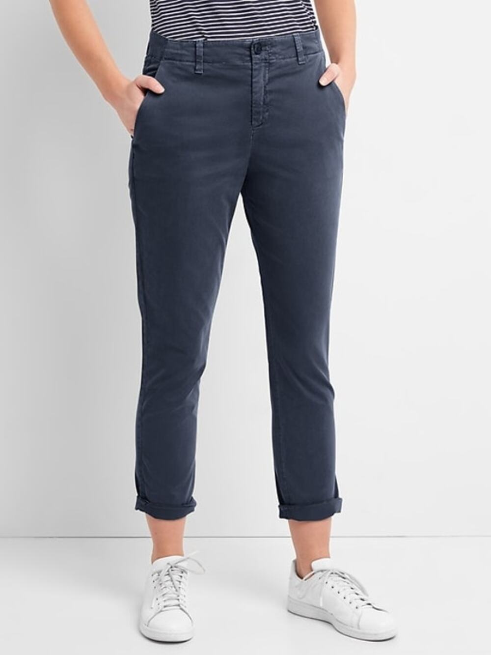 Gap Indigo Navy Blue Girlfriend Twill Stripe Khaki Chino Pants Women's Size 2